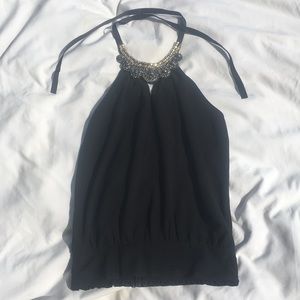 Black halter top with jeweled neckline